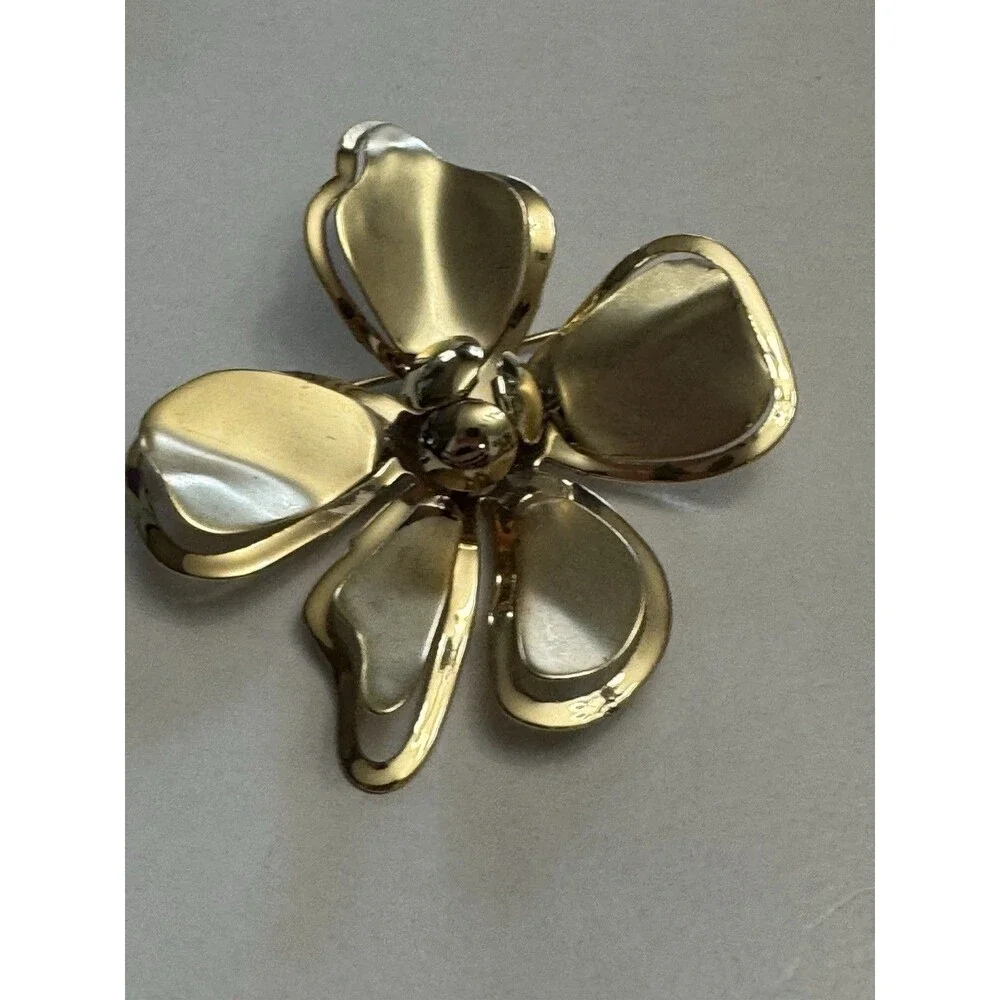 Vintage Gold Tone Flower Brooch 2 Inch Dimensional Petal Pin
